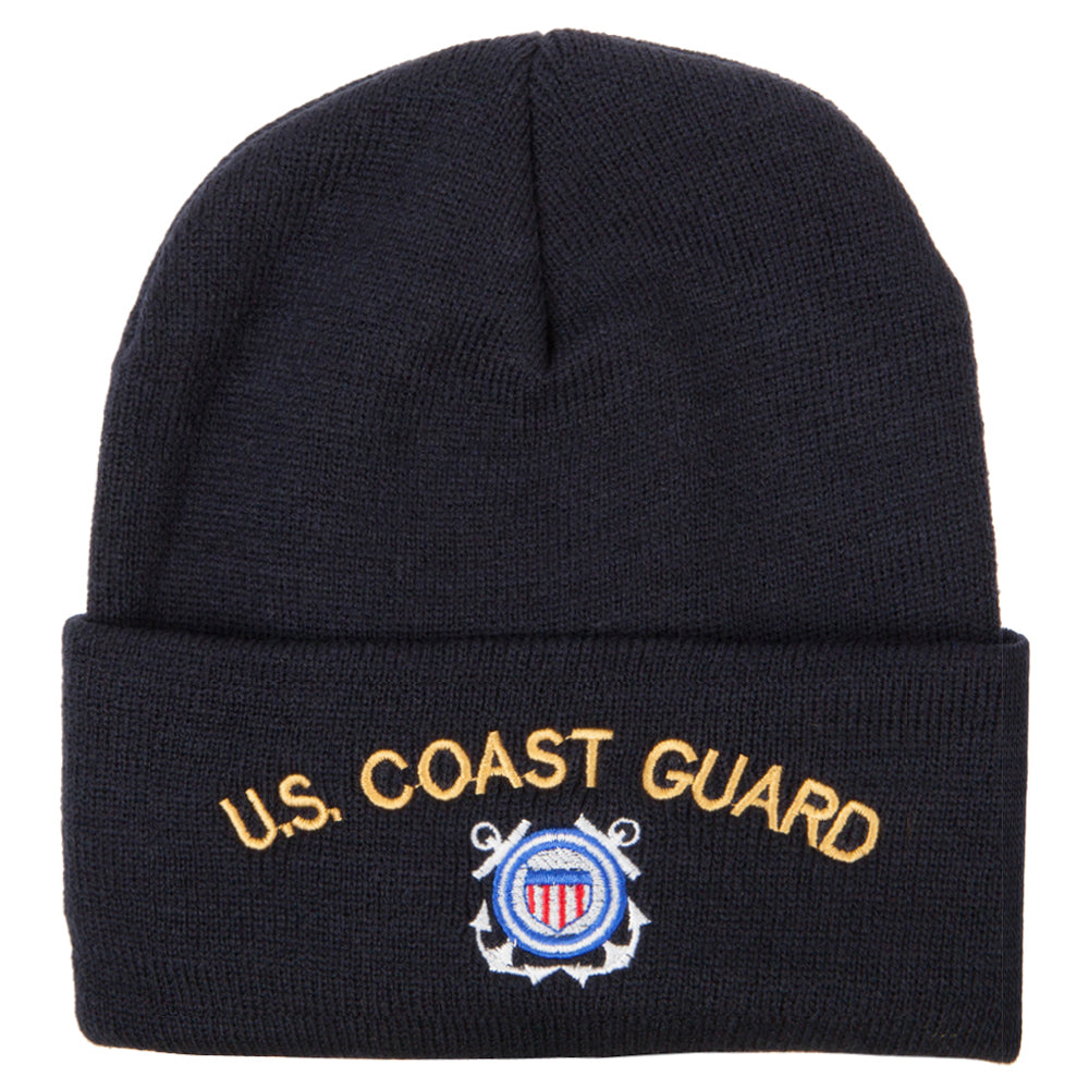 Black beanie with 'U.S. Coast Guard' embroidery on a white background