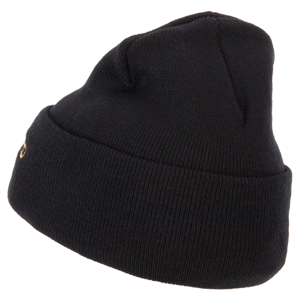 Black beanie hat on a white background